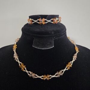 Elegant Silver and Amber Swarovski Crystal Jewelry Set